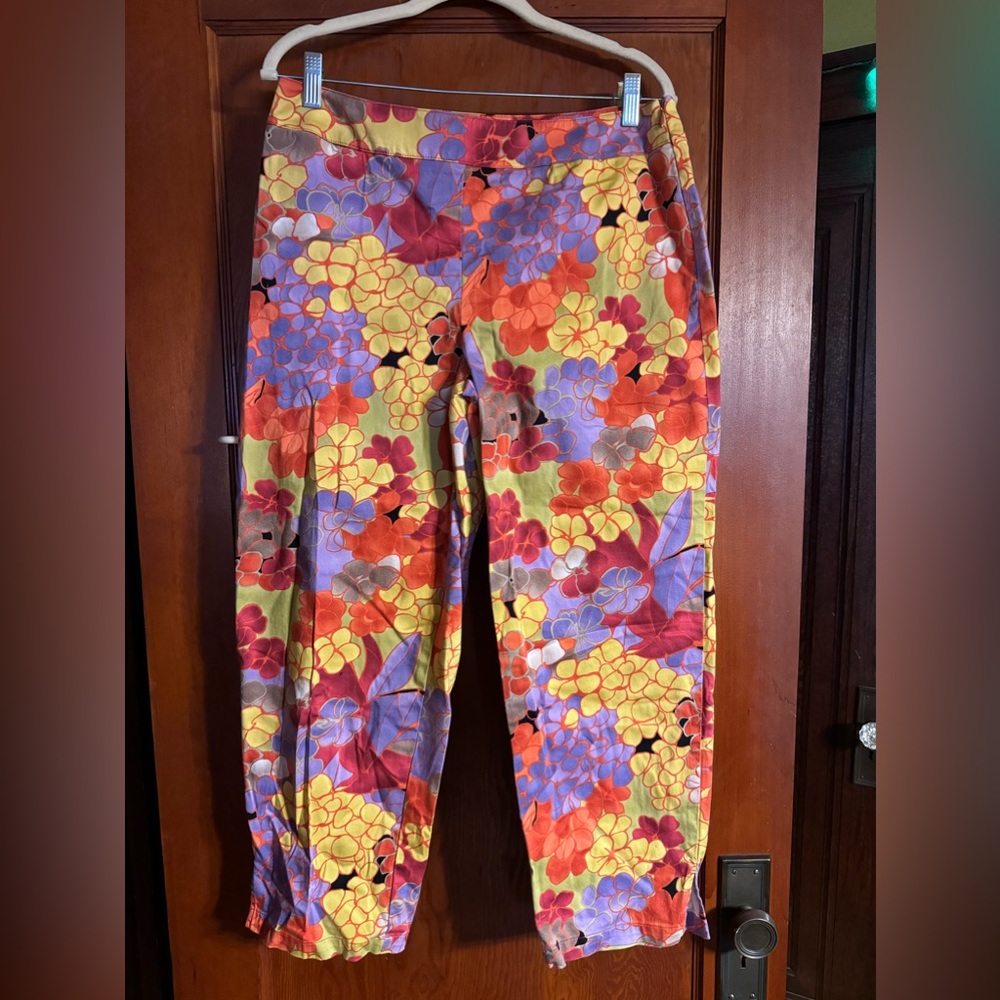 Vintage bright Hawaiian print pants women Sz 12